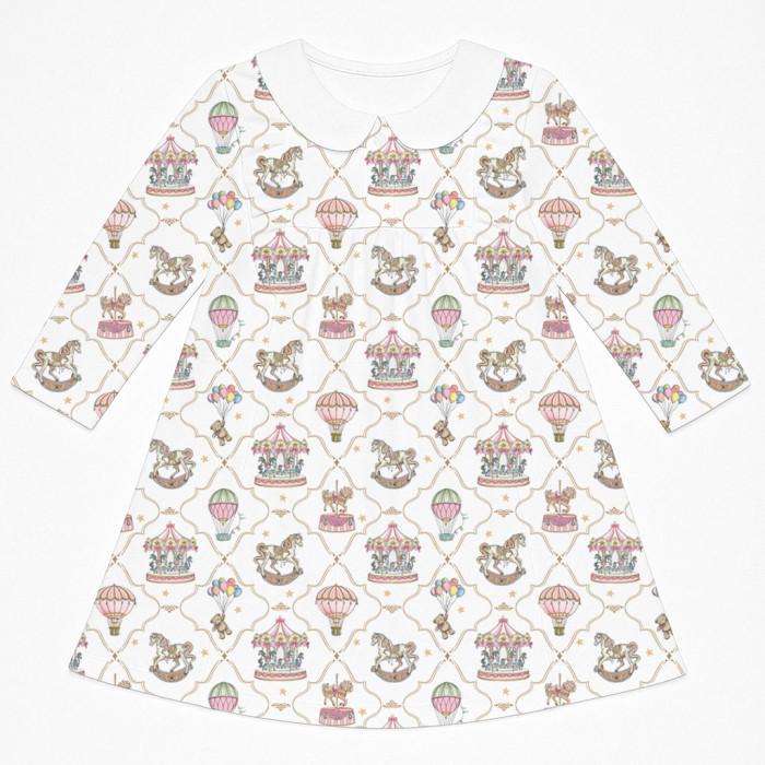 Чарівна сукня з рюшами, довгим рукавом i комірцем з бавовни Supima DR016CL Coquette colorful