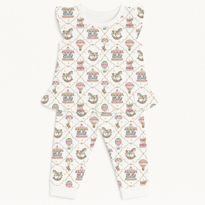 Довга піжама для дівчаток з рюшами із бавовни Supima – PJ012 Coquette colorful
