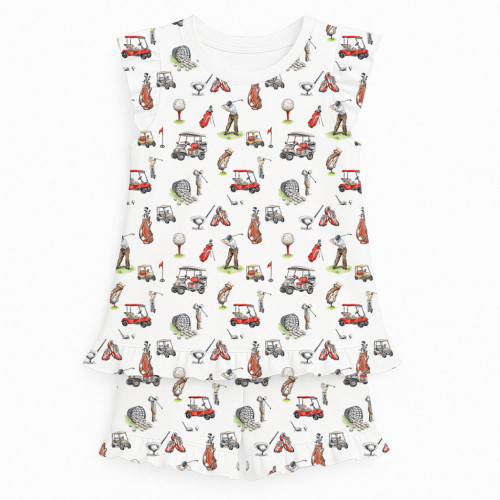 Короткая пижама для девочек с рюшами из хлопка Supima – PJ007 Golf