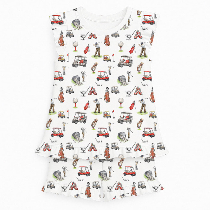 Коротка піжама для дівчаток  з рюшами  із бавовни Supima PJ007 Golf