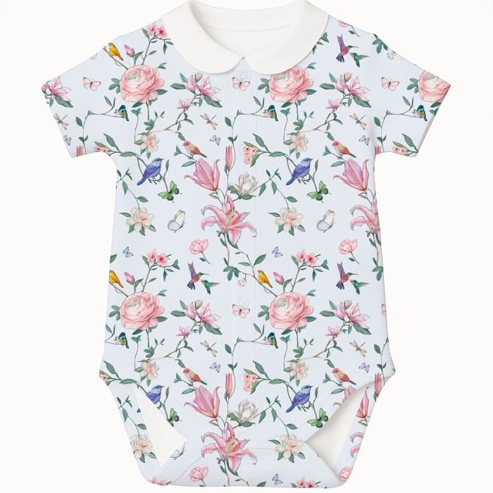 Боді Передня застібка з довгим рукавом i комiрцем для немовлят BLS005CL  Lilly Print