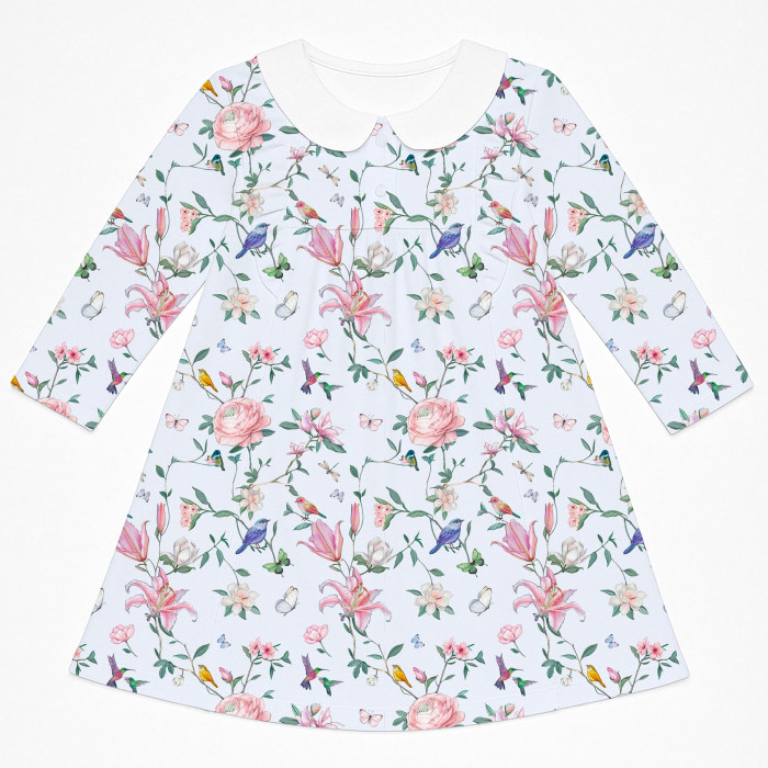 Чарівна сукня з рюшами, довгим рукавом i комірцем з бавовни Supima DR016CL Lilly Print
