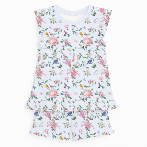 Короткая пижама для девочек с рюшами из хлопка Supima – PJ007 Lilly Print