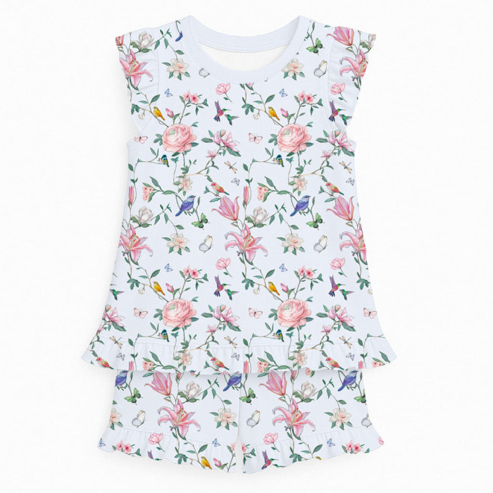 Коротка піжама для дівчаток  з рюшами  із бавовни Supima PJ007 Lilly Print