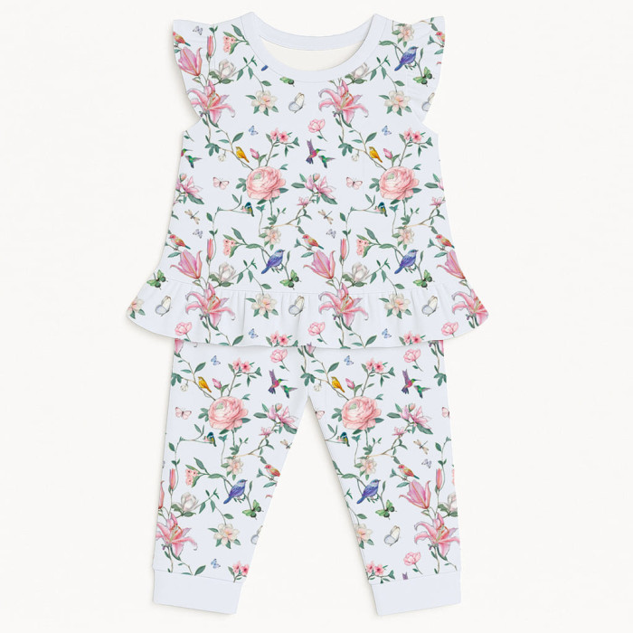Довга піжама для дівчаток з рюшами із бавовни Supima – PJ012 Lilly Print