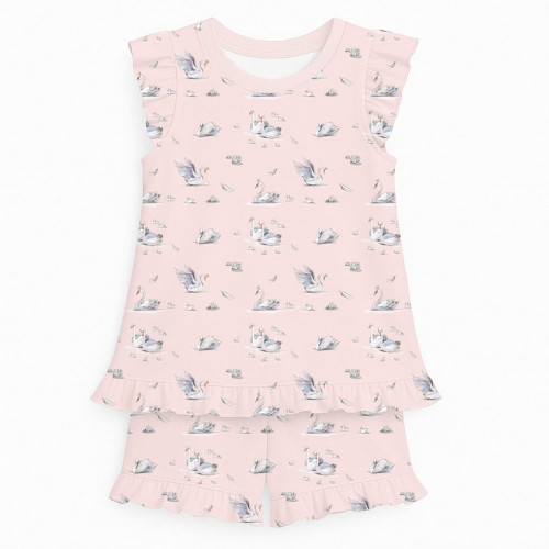 Коротка піжама для дівчаток  з рюшами  із бавовни Supima PJ007 Swan