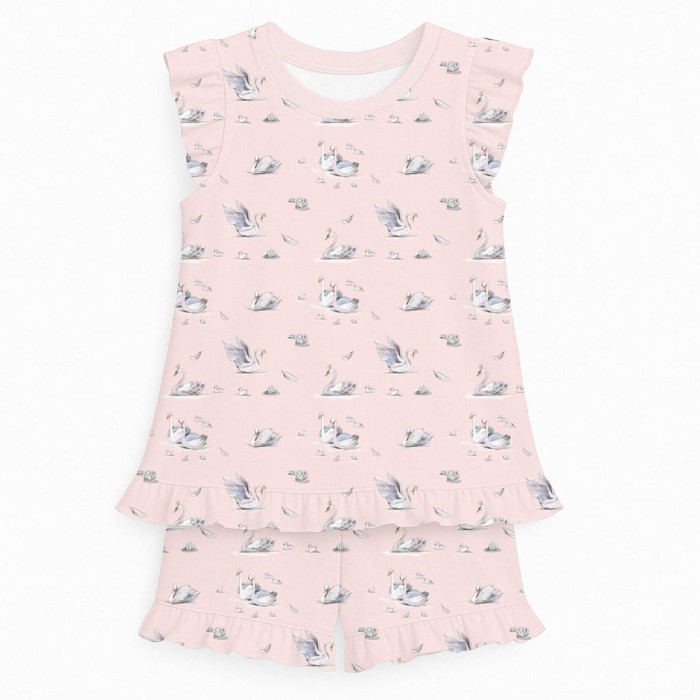 Коротка піжама для дівчаток  з рюшами  із бавовни Supima PJ007 Swan