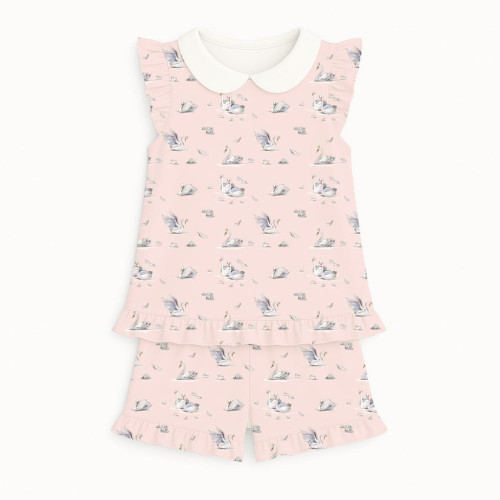 Коротка піжама для дівчаток  з рюшами з комiрцем  із бавовни Supima PJ007 Swan