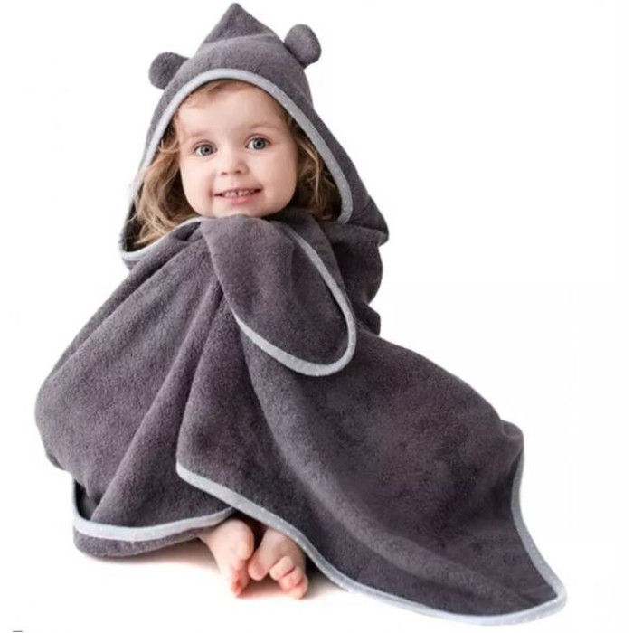 Рушник бамбуковий LULLALOVE Kids Gray 130x65 см з вушками