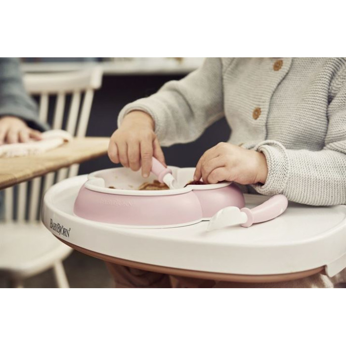 Набір дитячого посуду BabyBjorn Powder Pink 4 ел. (тарілка, склянка, столові прибори)