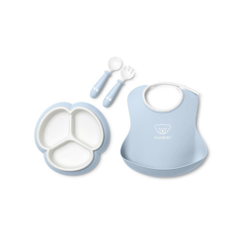 Набір дитячого посуду BabyBjorn Powder Blue 4 ел. (слинявчик, секційна тарілка, столові прибори)