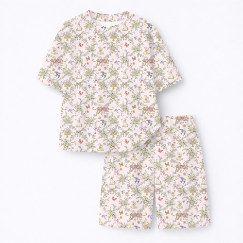 Комфортний комплект іOVERSIZE з органічного піма котону з коротким рукавом PJ006 PETAL