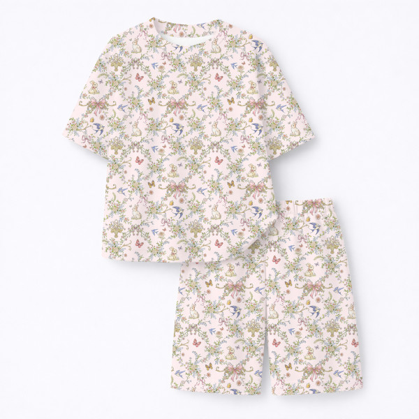 Комфортний комплект іOVERSIZE з органічного піма котону з коротким рукавом PJ006 PETAL