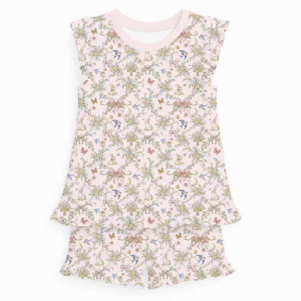 Короткая пижама для девочек с рюшами из хлопка Supima – PJ007 PETAL