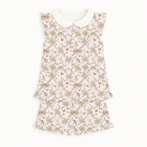 Коротка піжама для дівчаток  з рюшами з комiрцем  із бавовни Supima PJ007CL PETAL