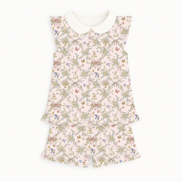 Коротка піжама для дівчаток  з рюшами з комiрцем  із бавовни Supima PJ007CL PETAL