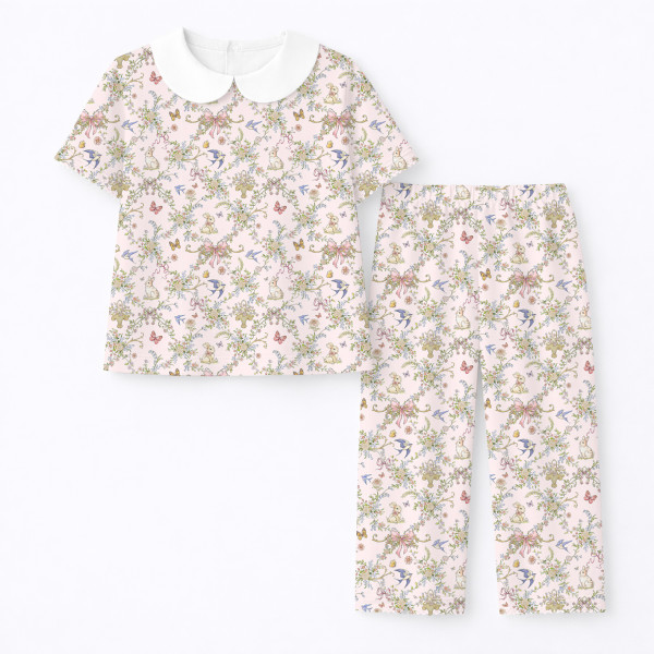 Детская пижама с воротником, короткий рукав  100% Pima Cotton -PJ021 PETAL