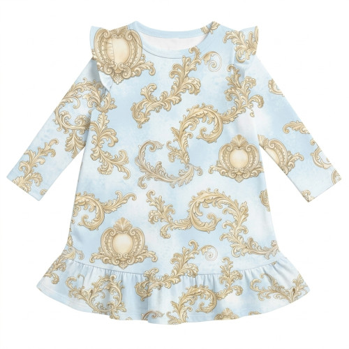 Чарівна нічна сукня з рюшами та довгим рукавом з бавовни Supima DR010 ROYAL BLUSH BLUE