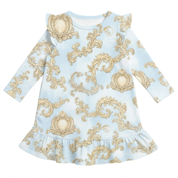 Чарівна нічна сукня з рюшами та довгим рукавом з бавовни Supima DR010 ROYAL BLUSH BLUE