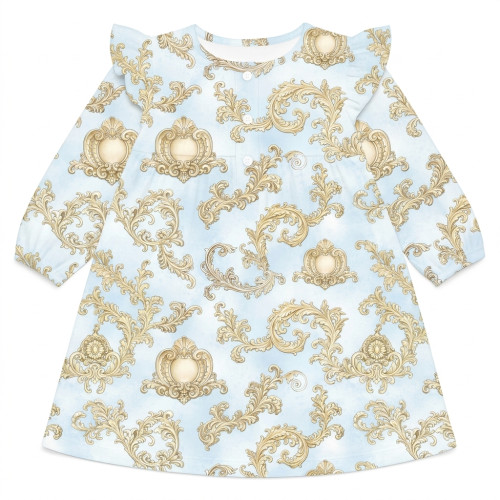 Чарівна нічна сукня з рюшами та довгим рукавом з бавовни Supima DR016 ROYAL BLUSH BLUE
