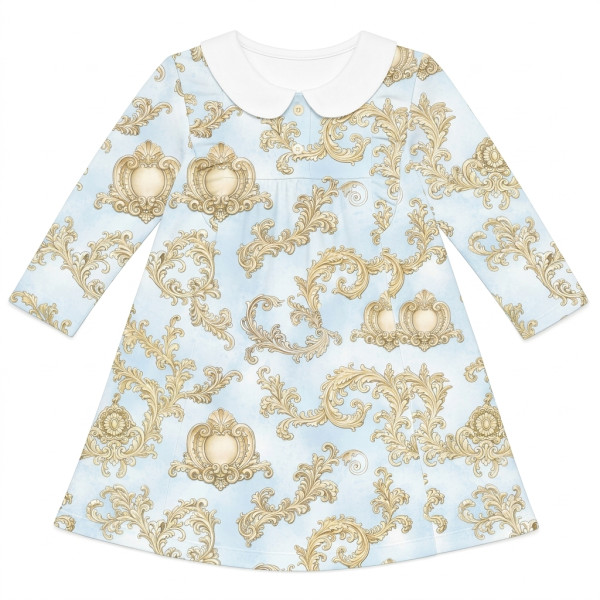 Чарівна сукня з рюшами, довгим рукавом i комірцем з бавовни Supima DR016CL ROYAL BLUSH BLUE