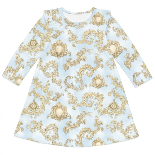 Чарівна нічна сукня з рюшами та довгим рукавом з бавовни Supima DR017 ROYAL BLUSH BLUE