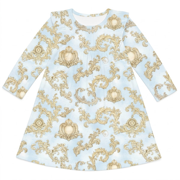 Чарівна нічна сукня з рюшами та довгим рукавом з бавовни Supima DR017 ROYAL BLUSH BLUE
