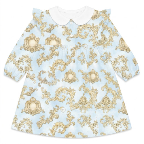 Чарівна сукня з рюшами, довгим рукавом i комірцем з бавовни Supima DR017CL ROYAL BLUSH BLUE
