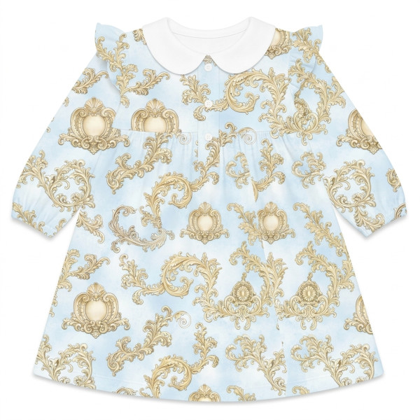 Чарівна сукня з рюшами, довгим рукавом i комірцем з бавовни Supima DR017CL ROYAL BLUSH BLUE