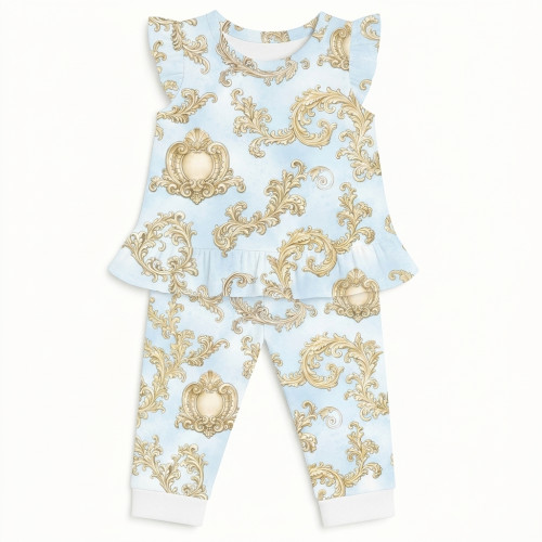 Хлопковая пижама для девочек с рюшами из хлопка Supima – PJ012 ROYAL BLUSH BLUE