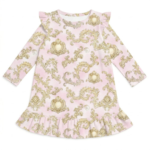 Чарівна нічна сукня з рюшами та довгим рукавом з бавовни Supima DR010 ROYAL BLUSH PINK