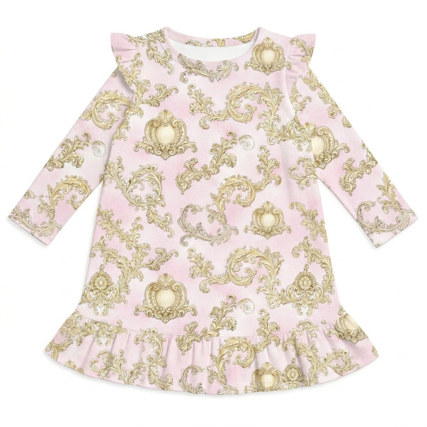 Чарівна нічна сукня з рюшами та довгим рукавом з бавовни Supima DR010 ROYAL BLUSH PINK