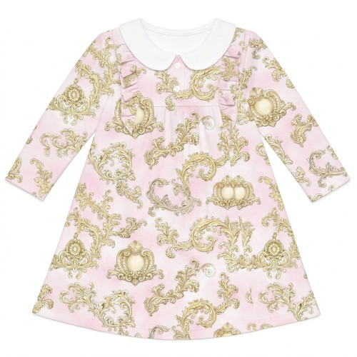 Чарівна сукня з рюшами, довгим рукавом i комірцем з бавовни Supima DR016CL ROYAL BLUSH PINK