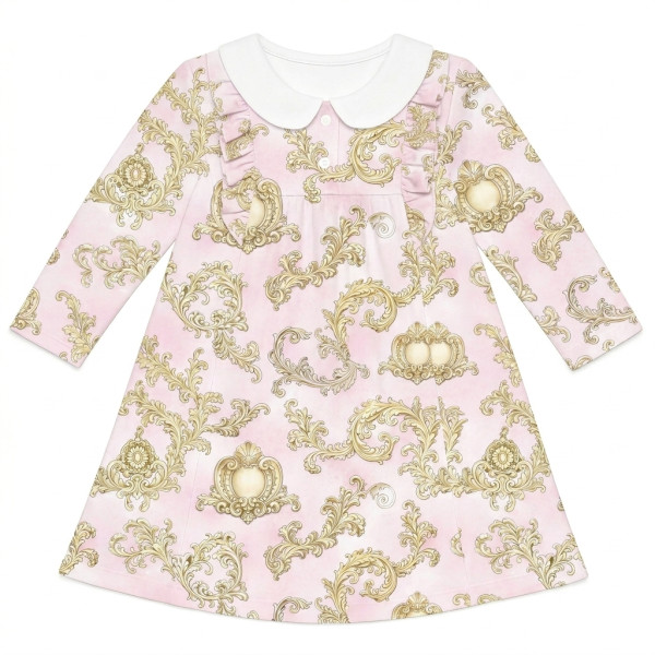 Чарівна сукня з рюшами, довгим рукавом i комірцем з бавовни Supima DR016CL ROYAL BLUSH PINK
