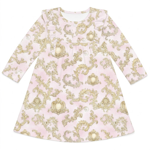 Чарівна нічна сукня з рюшами та довгим рукавом з бавовни Supima DR017 ROYAL BLUSH PINK