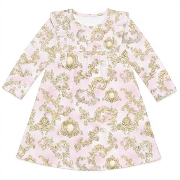Чарівна нічна сукня з рюшами та довгим рукавом з бавовни Supima DR017 ROYAL BLUSH PINK