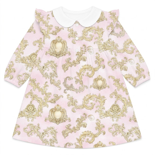 Чарівна сукня з рюшами, довгим рукавом i комірцем з бавовни Supima DR017CL ROYAL BLUSH PINK