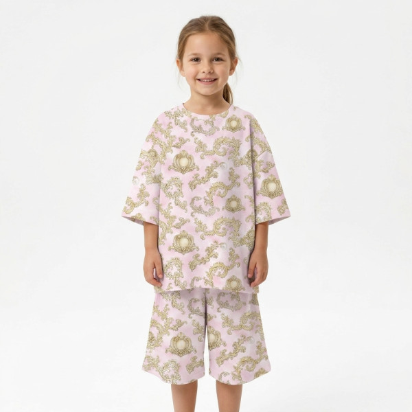 Комфортний комплект іOVERSIZE з органічного піма котону з коротким рукавом PJ006 ROYAL BLUSH PINK