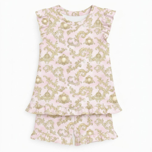 Коротка піжама для дівчаток  з рюшами  із бавовни Supima PJ007 ROYAL BLUSH PINK