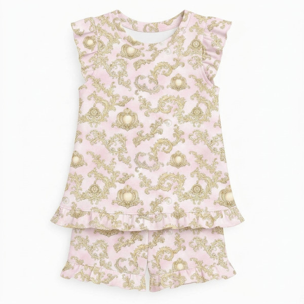Коротка піжама для дівчаток  з рюшами  із бавовни Supima PJ007 ROYAL BLUSH PINK