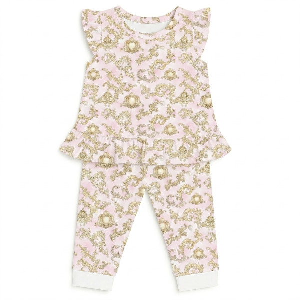 Довга піжама для дівчаток з рюшами із бавовни Supima – PJ012 ROYAL BLUSH PINK