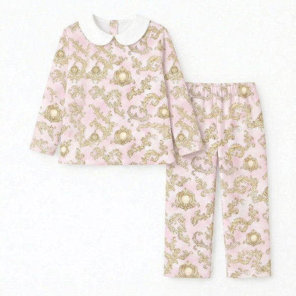 Дитяча піжама з комірцем 100% pima котона PJ020 ROYAL BLUSH PINK