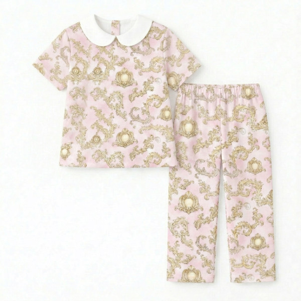 Дитяча піжама з комірцем 100% pima котона PJ021 ROYAL BLUSH PINK