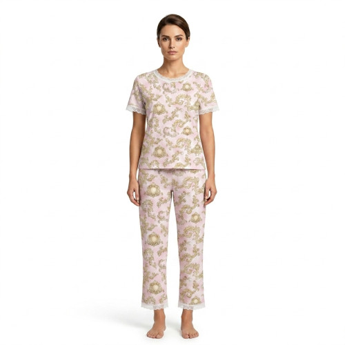 Елегантний комплект з футболкою та прямими штанами  100% Supima Cotton PW104 · ROYAL BLUSH PINK