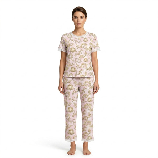 Елегантний комплект з футболкою та прямими штанами  100% Supima Cotton PW104 · ROYAL BLUSH PINK