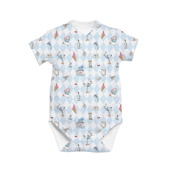 Боді Kimono з кортким рукавом для немовлят BSHL004  Diamond Blue