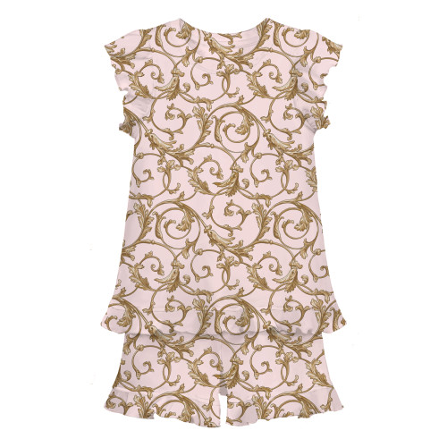 Короткая пижама для девочек с рюшами из хлопка Supima – PJ007 Allure Pink