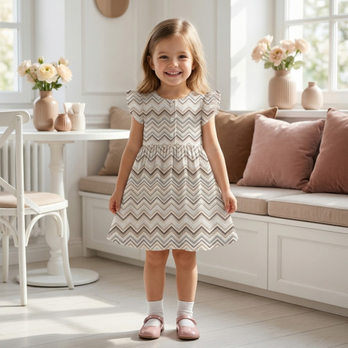 Платье с коротким рукавом и оборкой из хлопка Supima DR019 Zig Zag Chocolate