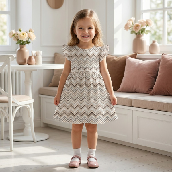 Сукня  з коротким рукавом і оборкою з бавовни Supima DR019 Zig Zag Chocolate