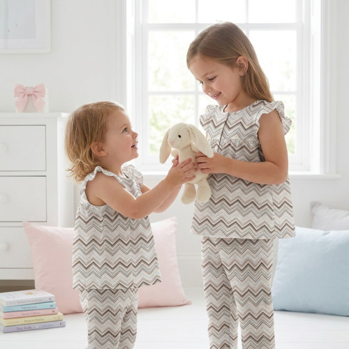 Піжама з кокеткою для дівчинки зі 100% органічної бавовни Pima PJ015 Zig Zag Chocolate